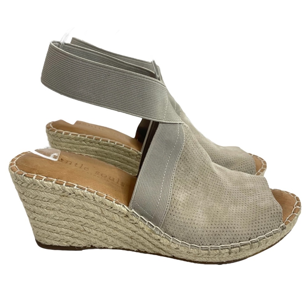 Gentle Souls | Coleen Peep Toe Perforated Suede Espadrille Wedge Size 10
